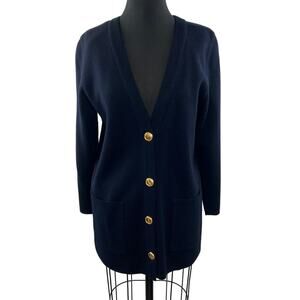 RODIER Navy Blue Long Sleeve V-Neck Button-Down Cardigan Sweater Pockets S M?